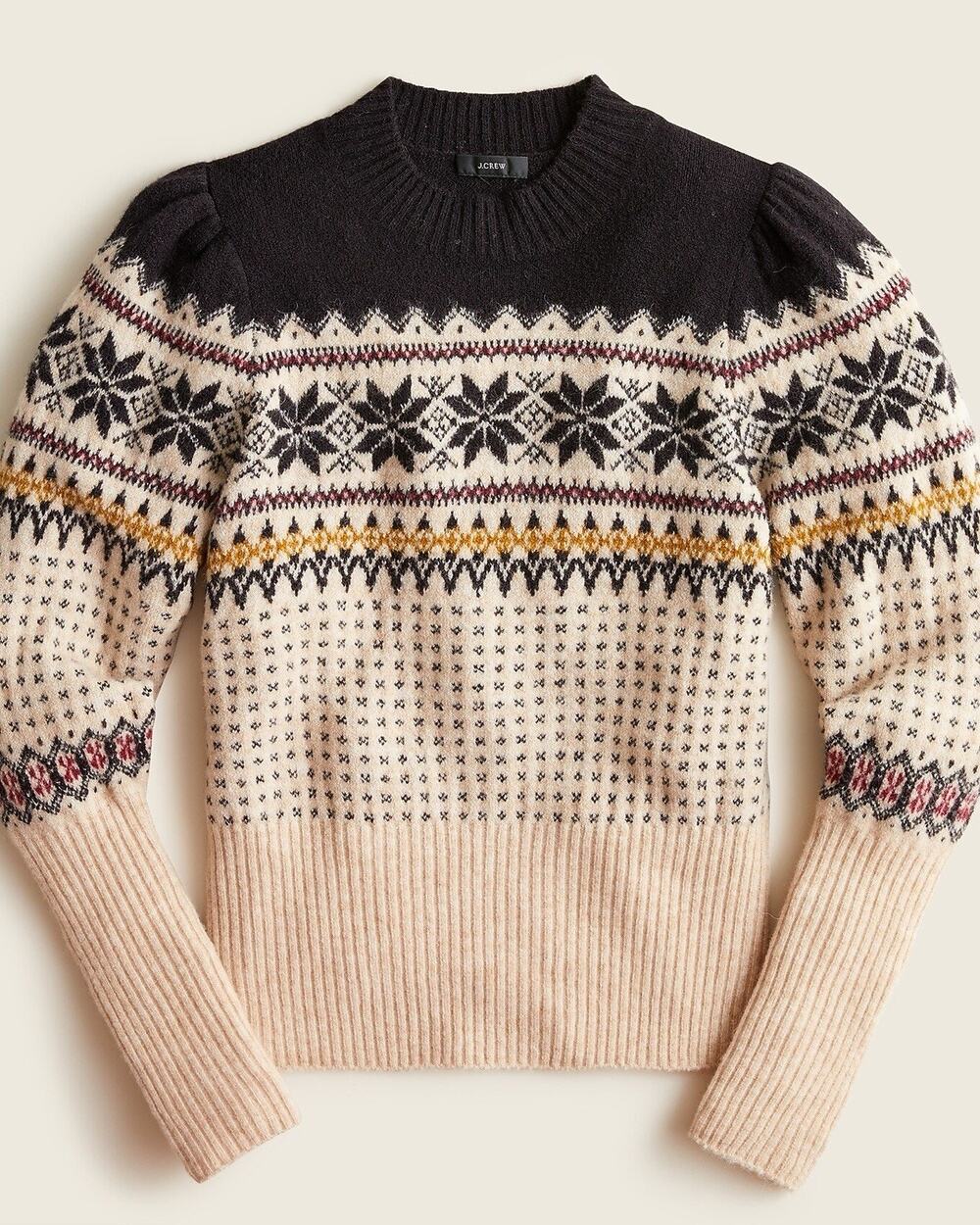 J.Crew Women’s Fair Isle Puff Sleeve Crewneck Sweater Supersoft Yarn Size Medium